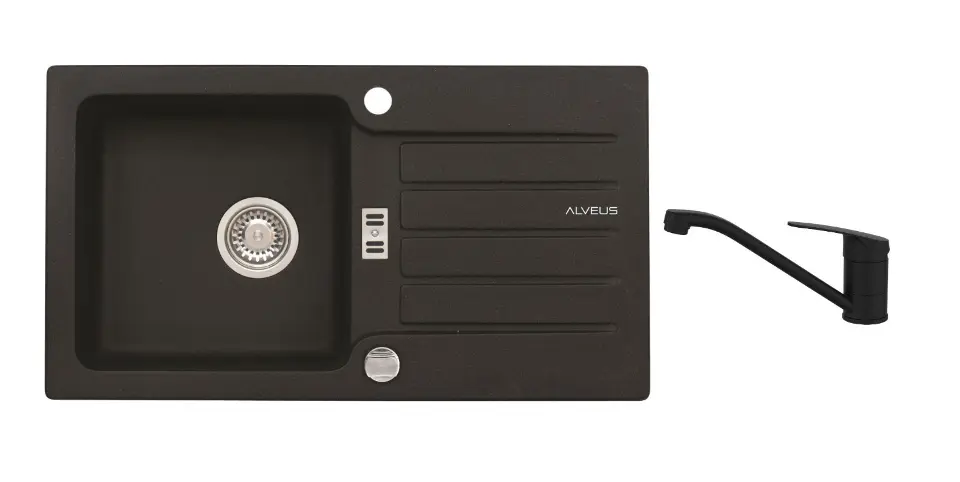 Alveus - Set drezu Niagara 30 a batéria Clara, s ovládaním odpadu, carbon SETA25915