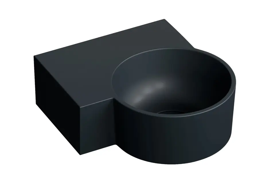 OMNIRES Ovo M+ - Umývátko 34x35 cm, bez přepadu, bez otvoru pro baterii, levé, matná černá OVO335UWLBLV