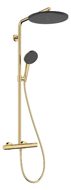 E-shop Hansgrohe Raindance Alive S Puro - Sprchový set s termostatom, priemer 30 cm, 3 prúdy, EcoSmart+, leštený vzhľad zlata 24594990