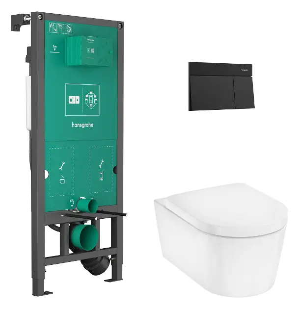 Hansgrohe EluPura S - Set předstěnové instalace, klozetu EluPura S a sedátka SoftClose, tlačítko iFrame Element E, matná černá 60303670