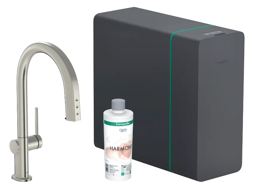 Levně Hansgrohe Aqittura M91 - Dřezová baterie s výsuvnou koncovkou, SodaSystem, sBox lite, nerezová ocel 76838800