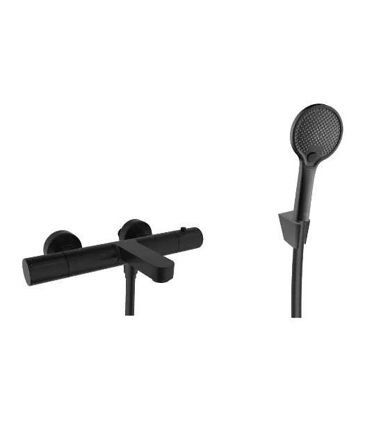 kielle Oudee - Baterie cadă termostatată cu accesorii EcoSpare, negru mat 10302SNT114