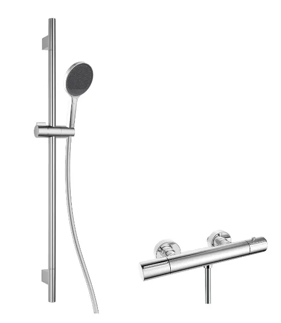 kielle Oudee - Set de douche avec mitigeur thermostatique, barre, flexible et pommeau de douche, chrome 20602SNT60
