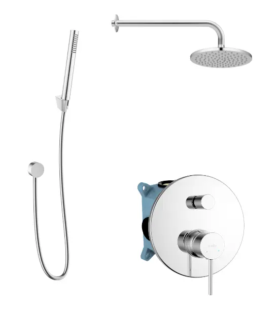 kielle Oudee - Set doccia con miscelatore da incasso, per 2 utenze, con accessori e corpo EcoSpare, cromo 20602SP80