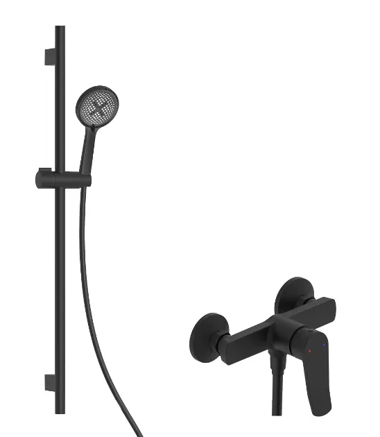 kielle Nefia - Suihkusetti, jossa sekoitin, tanko, letku ja suihkupää EcoSpare, mattamusta 20627SN14