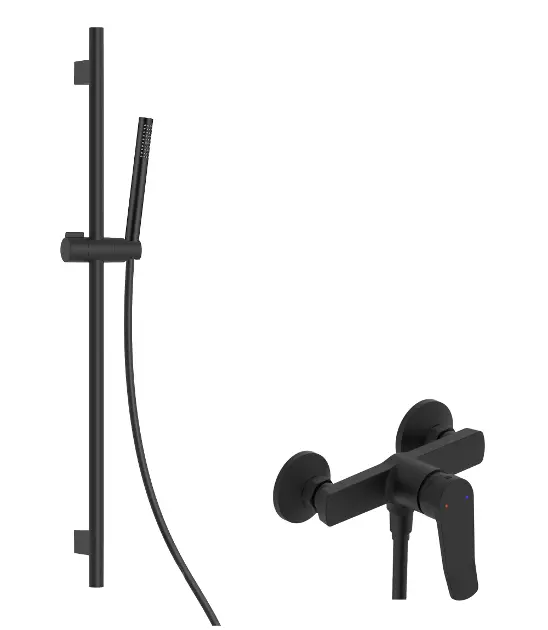 kielle Nefia - Doucheset met kraan, stang, slang en douchekop EcoSpare, mat zwart 20627SN24
