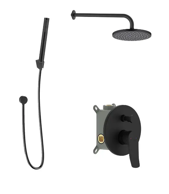 kielle Nefia - Doucheset met inbouwkraan, voor 2 functies, met accessoires EcoSpare en kraanhuis, matzwart 20627SP124