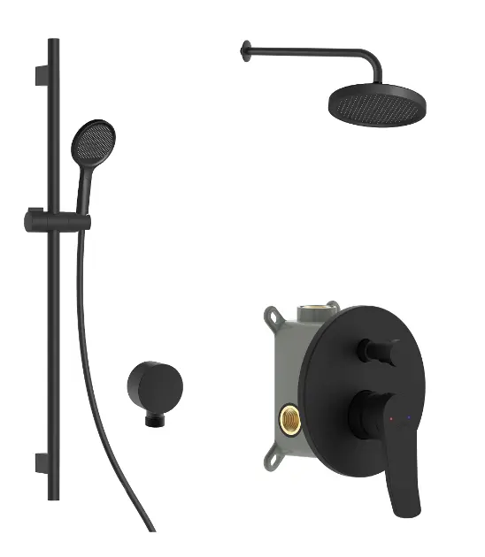 kielle Nefia - Set de douche avec mitigeur encastré, 2 sorties, avec accessoires EcoSpare et corps d’encastrement, noir mat 20627SP94