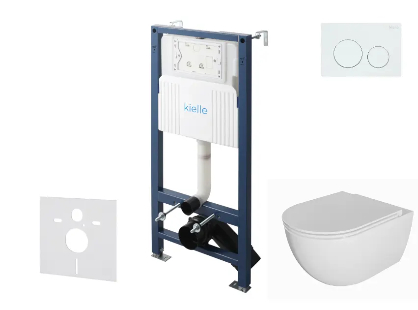 kielle Genesis New - Voorwandinbouwset, Oudee toilet, Rimless, softclose zitting en Gemini New I knoppen, glanzend wit 30528SS01