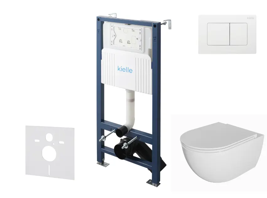 kielle Genesis New - Voorwandinbouwset, Oudee toilet, Rimless, softclose zitting en Gemini New III knoppen, glanzend wit 30528SS07
