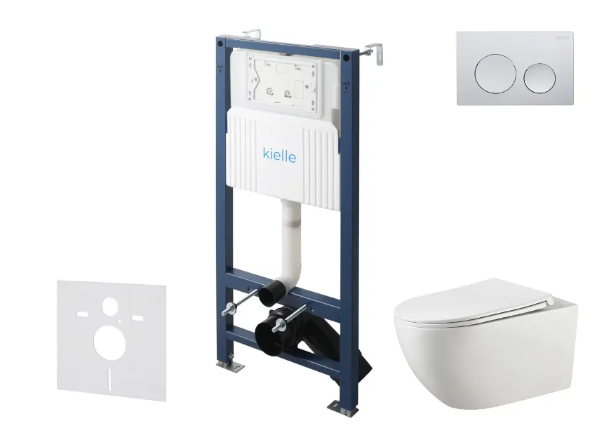 kielle Genesis New - Voorwandinbouwset, Gaia toilet, Rimless, softclose zitting en Gemini New I knoppen, glanzend chroom 30528SS11