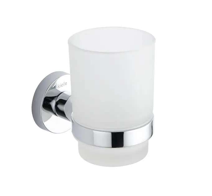 kielle Oudee - Pahar pentru periuțe și pastă de dinți cu suport, sticlă mată/crom 40002020