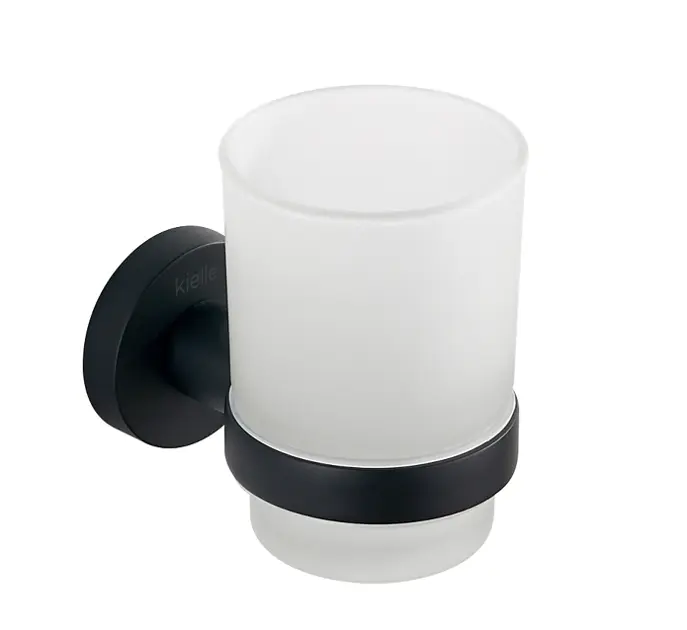 kielle Oudee - Pahar pentru periuțe și pastă de dinți cu suport, sticlă mată/negru mat 40002024