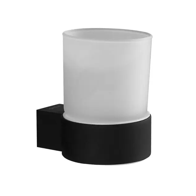 kielle Vega - Pahar pentru periuțe și pastă de dinți cu suport, sticlă mată/negru mat 40018024