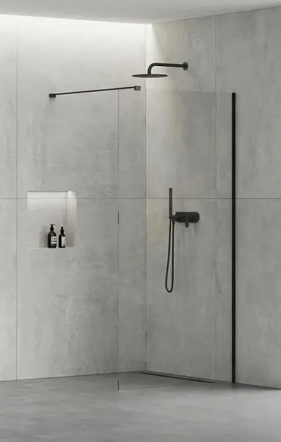 kielle Meara - Perete de duș Walk-In 90x200 cm, negru mat/sticlă transparentă 20726WI0904