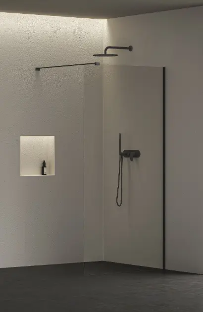 kielle Meara - Perete de duș Walk-In 100x200 cm, negru mat/sticlă transparentă 20726WI1004