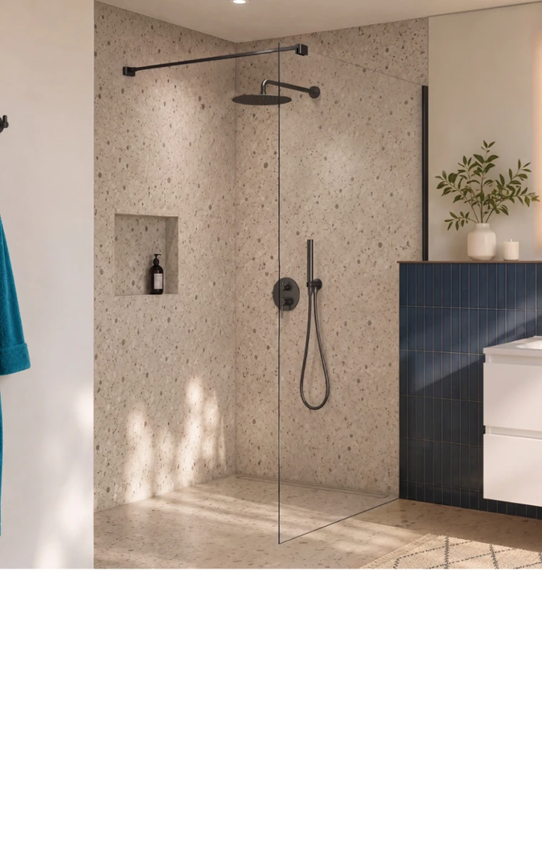 kielle Meara - Stranica za tuš Walk-In 100 x 200 cm, mat crna / prozirno staklo 20726WI1004