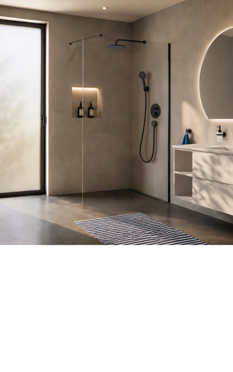 kielle Meara - Stranica za tuš Walk-In 110 x 200 cm, mat crna / prozirno staklo 20726WI1104