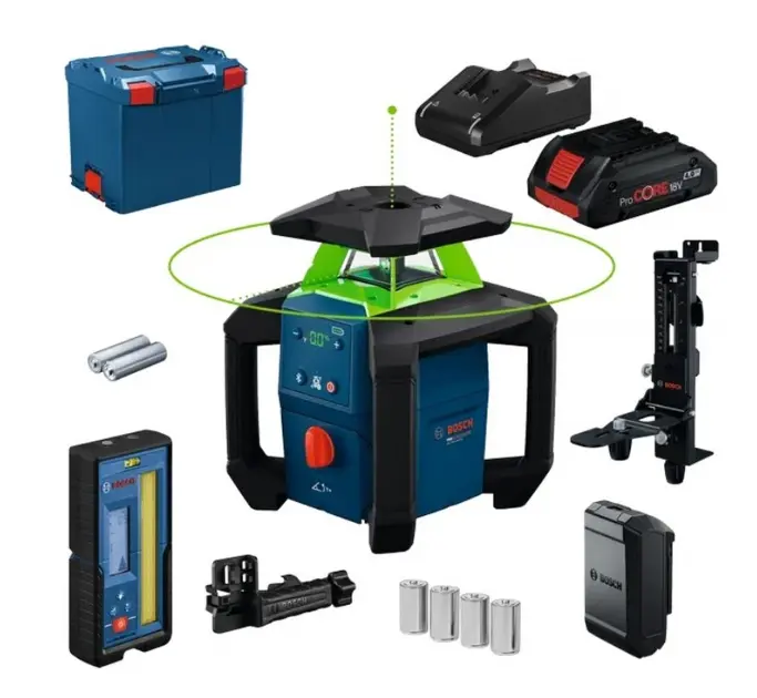 Bosch - 18V AKU ротационен лазер GRL18V-4-34CVG+WM5, обхват 400 m, 1x 4.0 Ah Li-Ion батерия, зарядно устройство 0601061H02
