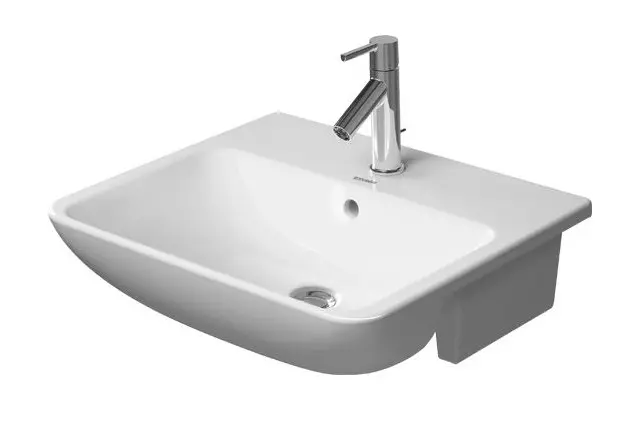 Duravit ME by Starck - Waschbecken 55 x 46 cm, mit Überlauf, Hahnloch, DuraShield, weiß 037855AA00
