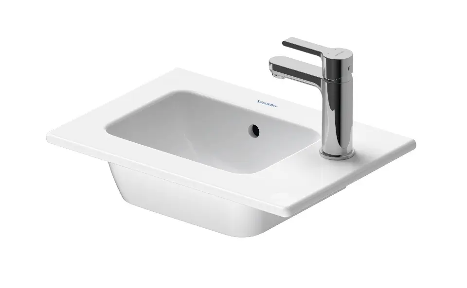 E-shop Duravit ME by Starck - Umývadielko 43x30 cm, s prepadom, otvor na batériu vpravo, DuraShield, matná biela 072343AC00