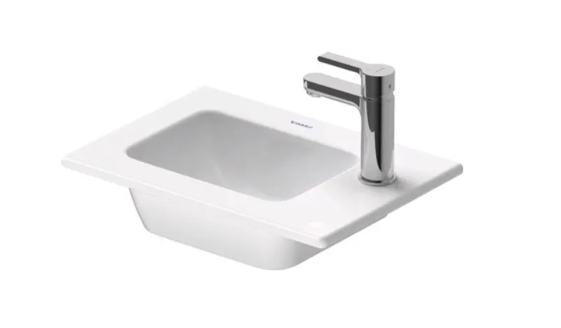 E-shop Duravit ME by Starck - Umývadielko 43x30 cm, bez prepadu, otvor na batériu vpravo, DuraShield, matná biela 072343AC41