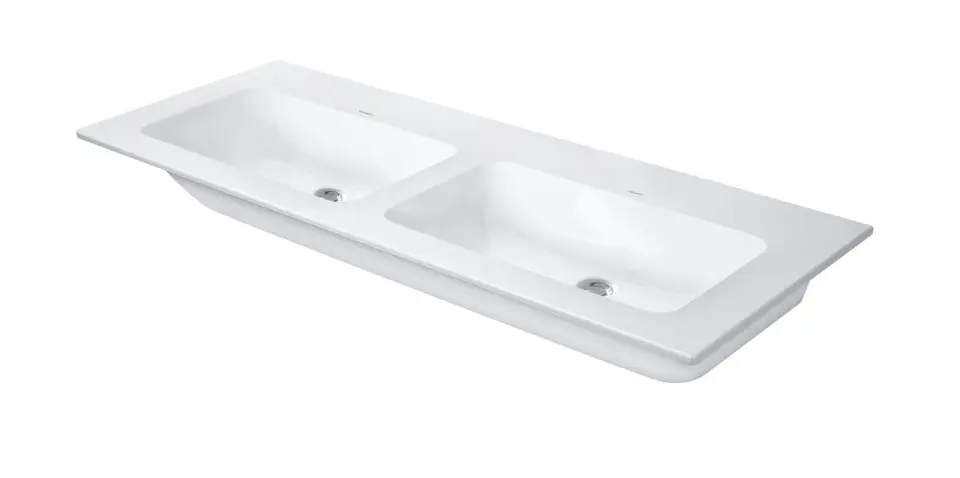 Duravit ME by Starck - Dubbele wastafel 130x49 cm, met overloop, zonder kraangat, DuraShield, mat wit 233613AC60