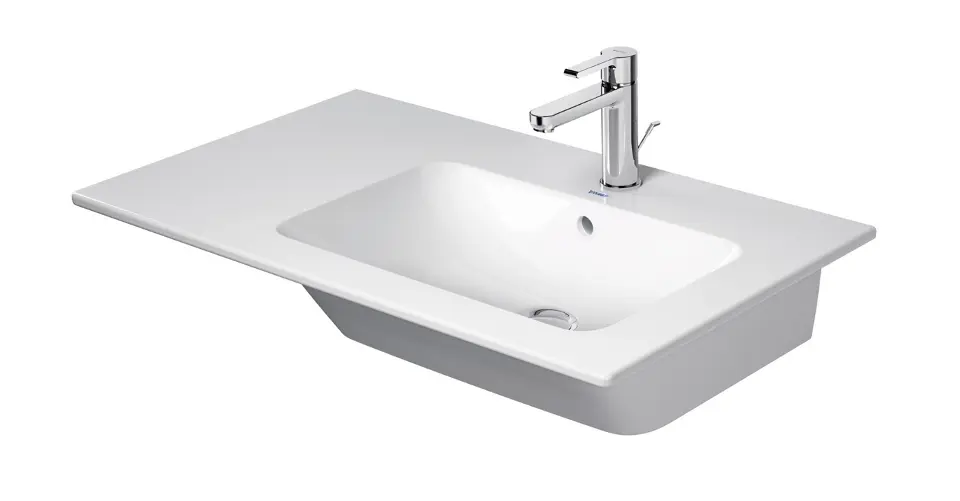 E-shop Duravit ME by Starck - Umývadlo 83x49 cm, s prepadom, otvor na batériu, plocha na odkladanie vľavo, DuraShield, biela 234683AA00