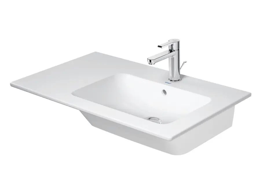 E-shop Duravit ME by Starck - Umývadlo 83x49 cm, s prepadom, otvor na batériu, plocha na odkladanie vľavo, DuraShield, matná biela 234683AC00