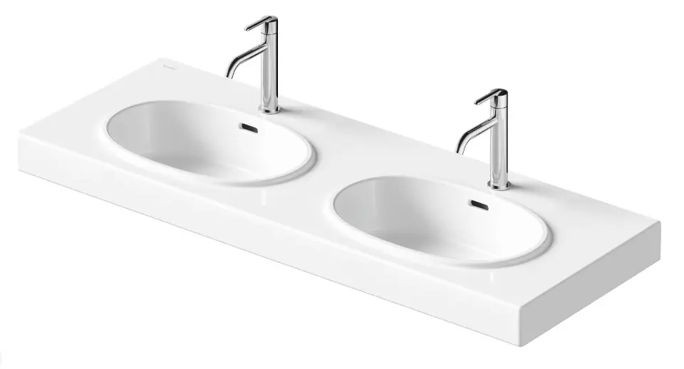 Duravit Balcoon - Dvojumývadlo 130x48 cm, s prepadom, 2 otvory na batériu, s výpusťou, DuraShield, matná biela 241213AC00