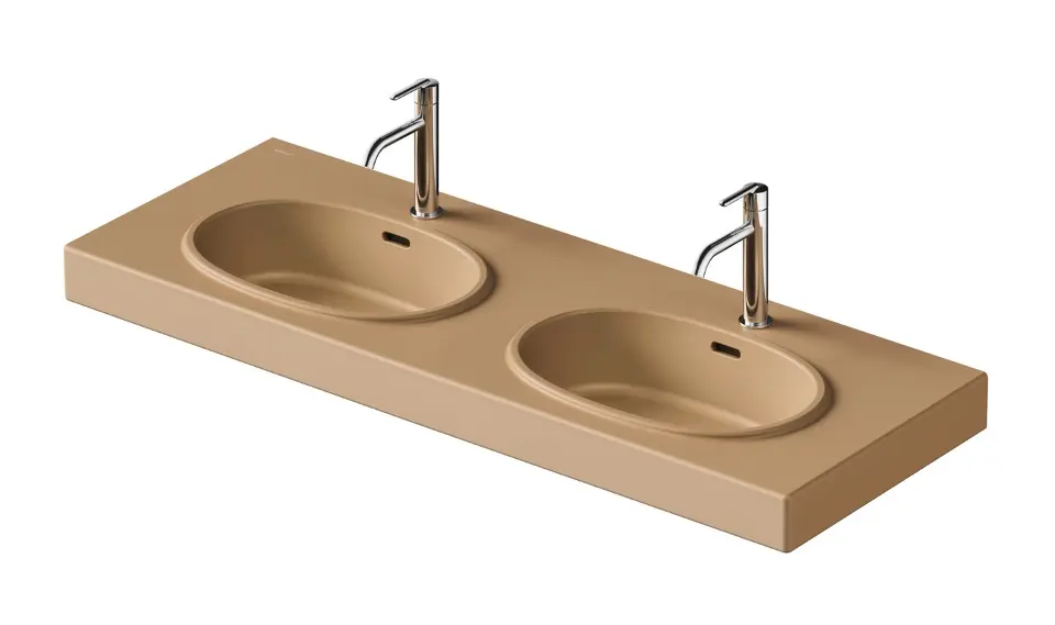 Duravit Balcoon - Dvojumývadlo 130x48 cm, s prepadom, 2 otvory na batériu, s výpusťou, DuraShield, terra 241213AM00