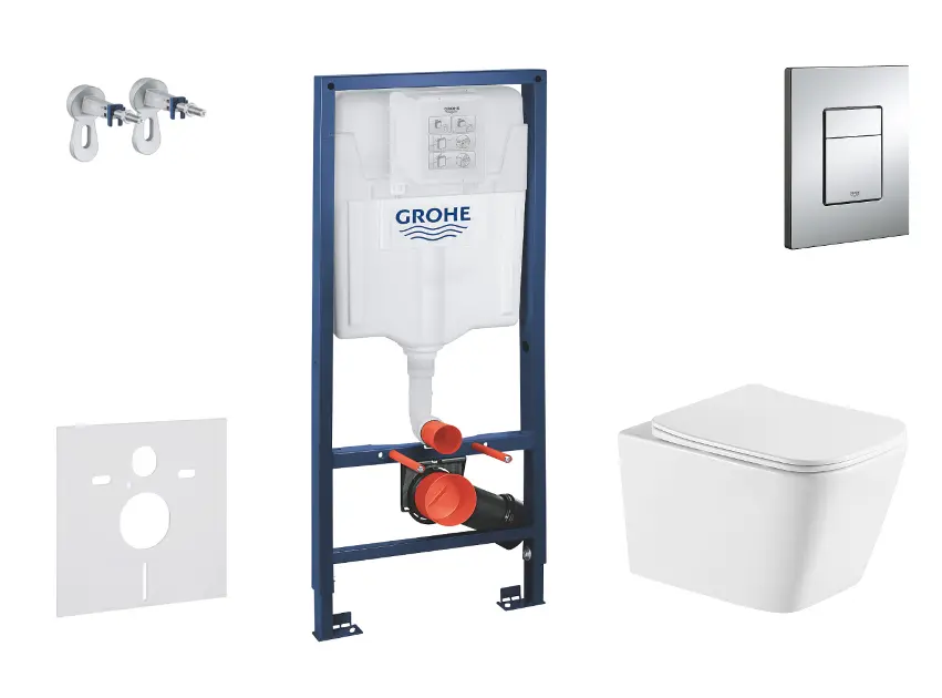 Grohe Rapid SL - Voorwand montageset, Arkas I toilet en softclose zitting, Skate Cosmopolitan bedieningsplaat, chroom SANI11BA1111