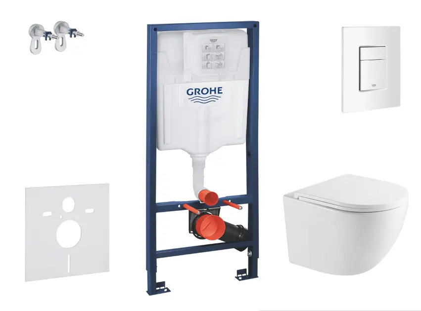Grohe Rapid SL - Voorwandinstallatieset, Oudee toilet en softclose zitting, Skate Cosmopolitan knop, alpenwit SANI11BA3111