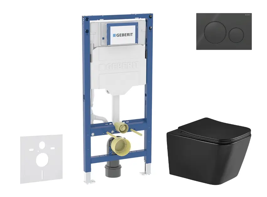 Geberit Duofix - Set predstenovej inštalácie, klozetu Arkas I a dosky softclose, tlačidlo Sigma20, čierna lesk/čierna mat SANI11CA5512