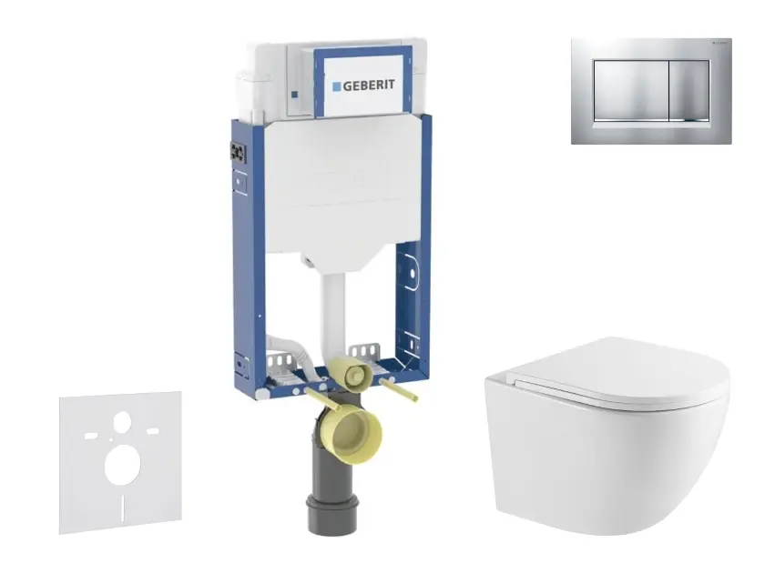 Geberit Kombifix - Set předstěnové instalace, klozetu Oudee a sedátka softclose, tlačítko Sigma20, lakovaný chrom mat/chrom SANI15CA2101
