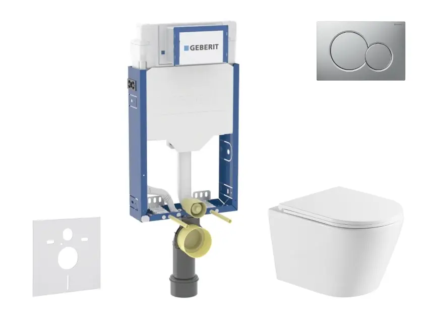 Geberit Kombifix - Set předstěnové instalace, klozetu Nefia a sedátka softclose, tlačítko Sigma01, lakovaný matný chrom SANI15CA2104