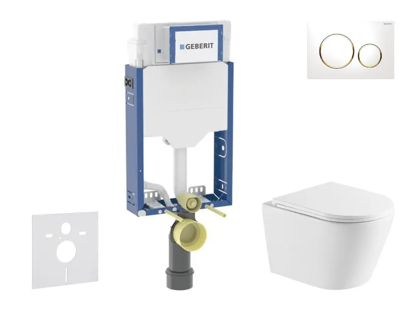Geberit Kombifix - Set předstěnové instalace, klozetu Nefia a sedátka softclose, tlačítko Sigma20, bílá/pozlacená SANI15CA3149