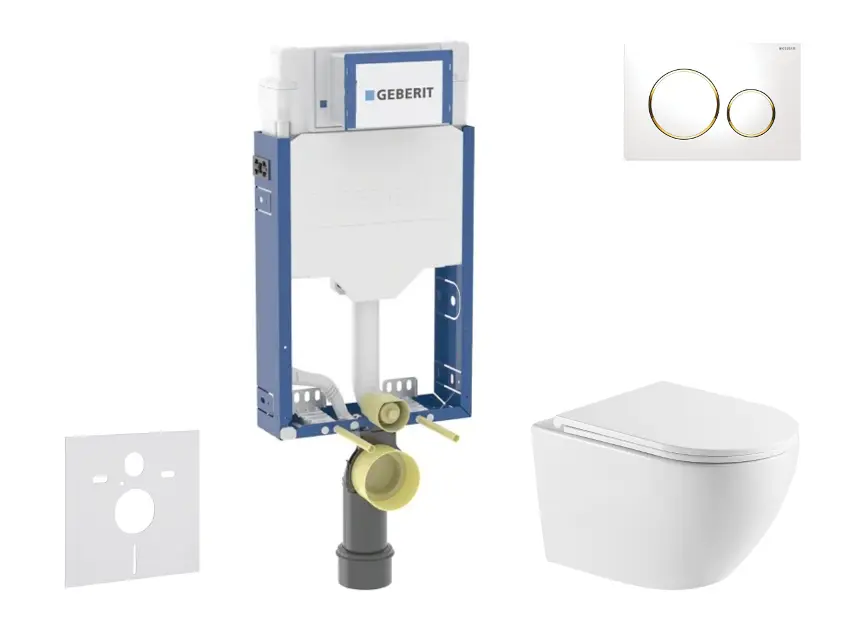 Geberit Kombifix - Set předstěnové instalace, klozetu Oudee a sedátka softclose, tlačítko Sigma20, bílá/pozlacená SANI15CA3155