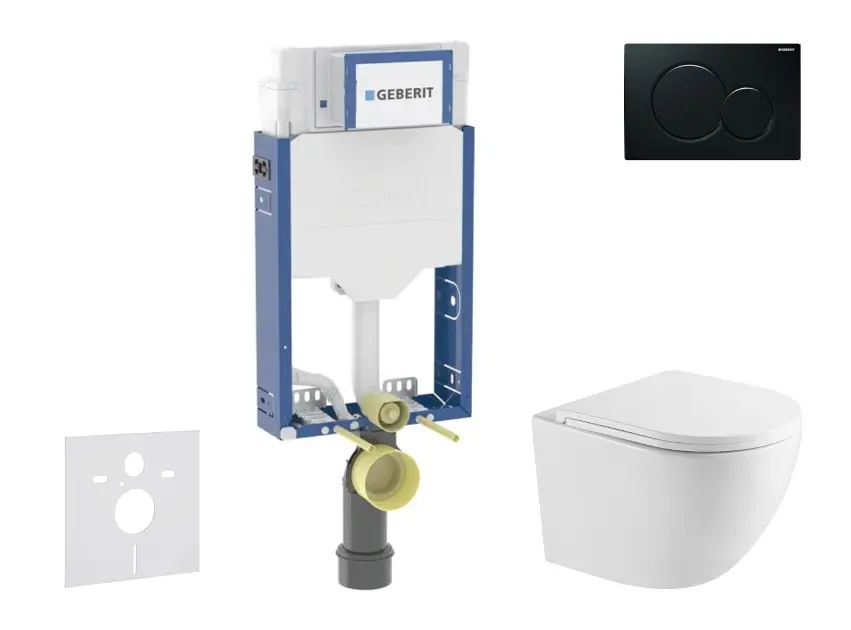 Geberit Kombifix - Set předstěnové instalace, klozetu Oudee a sedátka softclose, tlačítko Sigma01, černá SANI15CA5145