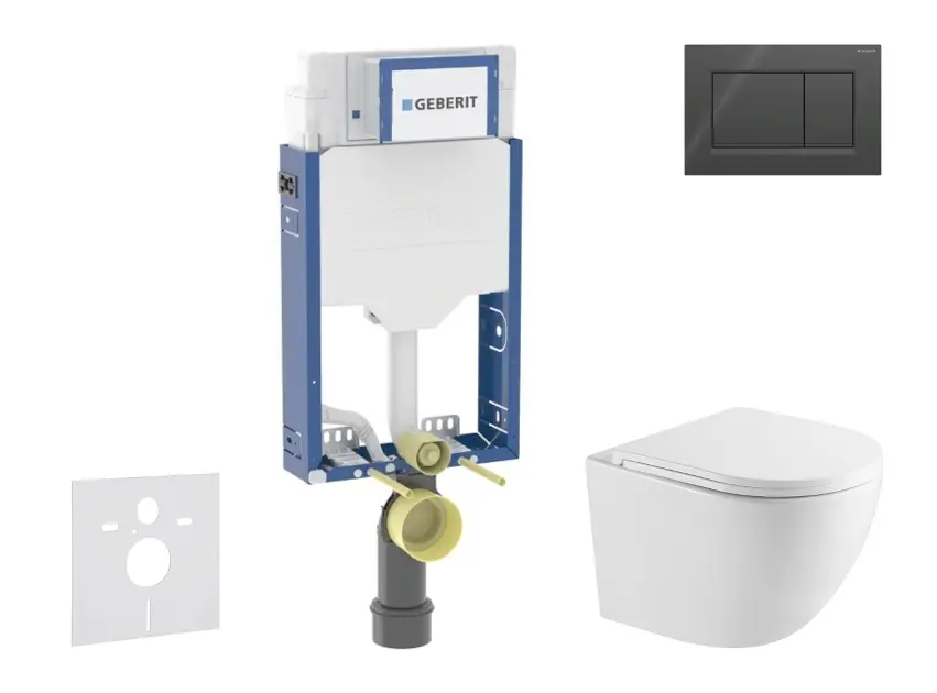 Geberit Kombifix - Set předstěnové instalace, klozetu Oudee a sedátka softclose, tlačítko Sigma20, černá lesk/černá mat SANI15CA5147