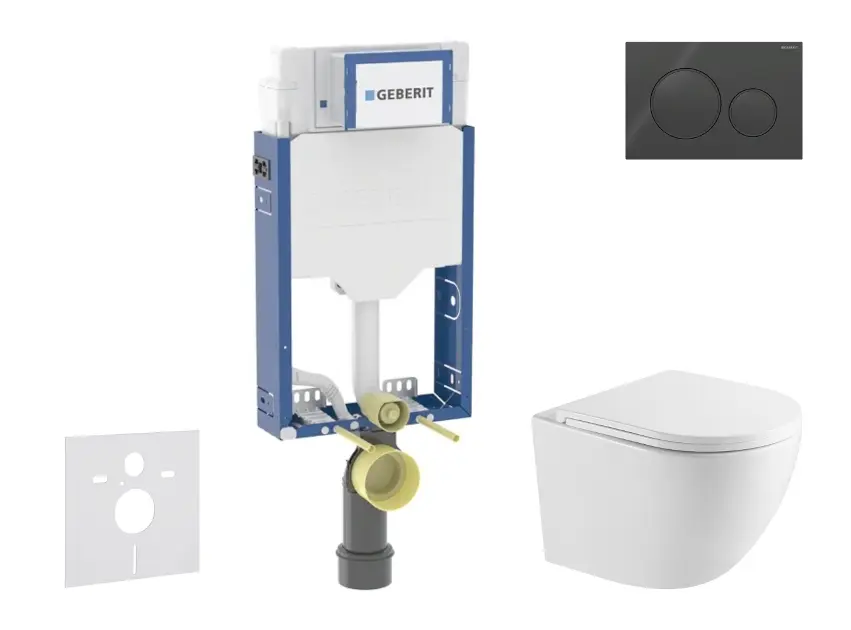 Geberit Kombifix - Set předstěnové instalace, klozetu Oudee a sedátka softclose, tlačítko Sigma20, černá lesk/černá mat SANI15CA5148