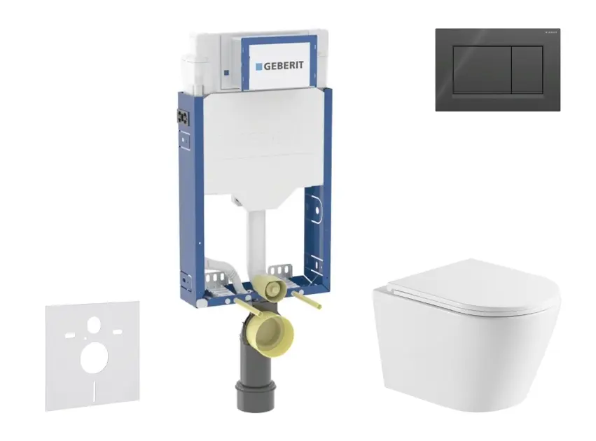 Geberit Kombifix - Set předstěnové instalace, klozetu Nefia a sedátka softclose, tlačítko Sigma20, černá lesk/černá mat SANI15CA5152