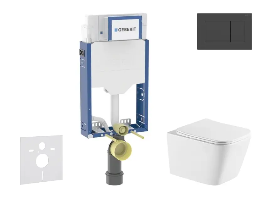 Geberit Kombifix - Set předstěnové instalace, klozetu Arkas I a sedátka softclose, tlačítko Sigma20, matná černá/černá SANI15CA5164
