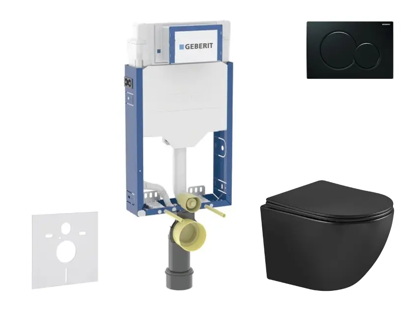 Geberit Kombifix - Set předstěnové instalace, klozetu Oudee a sedátka softclose, tlačítko Sigma01, černá SANI15CA5504