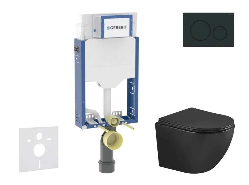 Geberit Kombifix - Set předstěnové instalace, klozetu Oudee a sedátka softclose, tlačítko Sigma20, matná černá/černá SANI15CA5505
