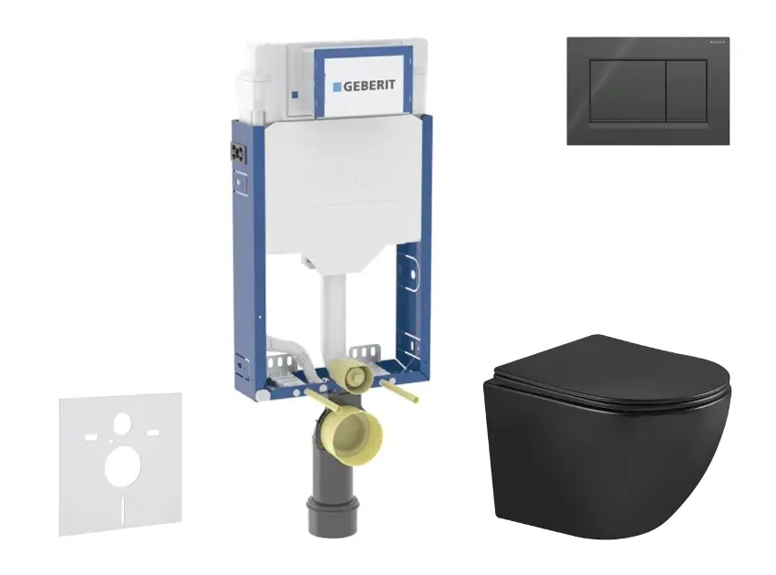 Geberit Kombifix - Set Vorwandelement, WC Oudee mit Softclose-Sitz und Sigma20-Betätigungsplatte, schwarz glänzend/schwarz matt SANI15CA5506