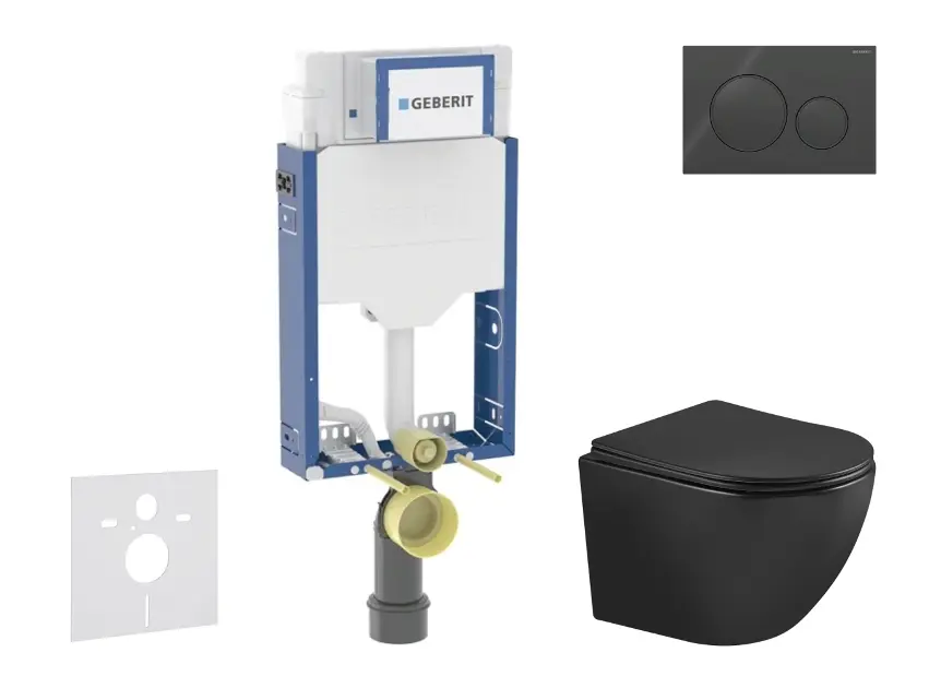 Geberit Kombifix - Set předstěnové instalace, klozetu Oudee a sedátka softclose, tlačítko Sigma20, černá lesk/černá mat SANI15CA5507