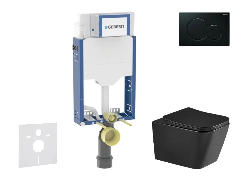 Geberit Kombifix - Előfali szerelő készlet, Arkas I WC ülőke és softclose, Sigma01 vezérlőgomb, fekete SANI15CA5509