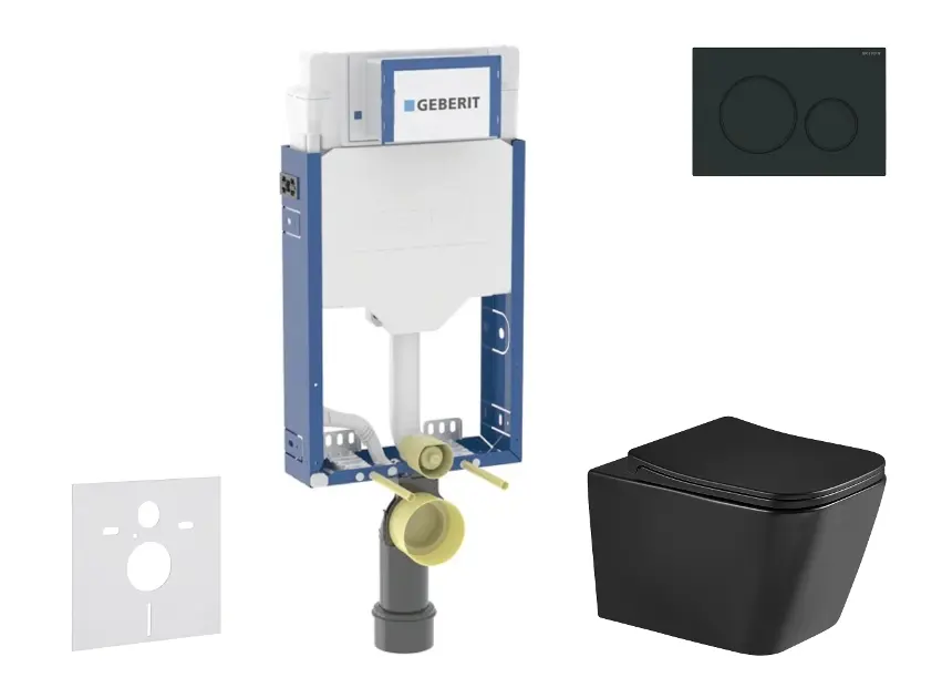Geberit Kombifix - Set předstěnové instalace, klozetu Arkas I a sedátka softclose, tlačítko Sigma20, matná černá/černá SANI15CA5510