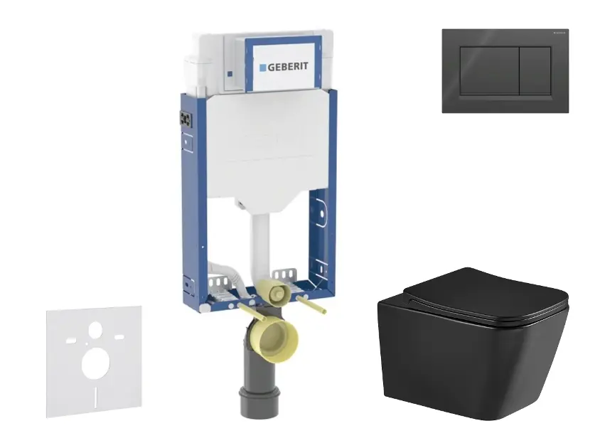 Geberit Kombifix - Set předstěnové instalace, klozetu Arkas I a sedátka softclose, tlačítko Sigma20, černá lesk/černá mat SANI15CA5511
